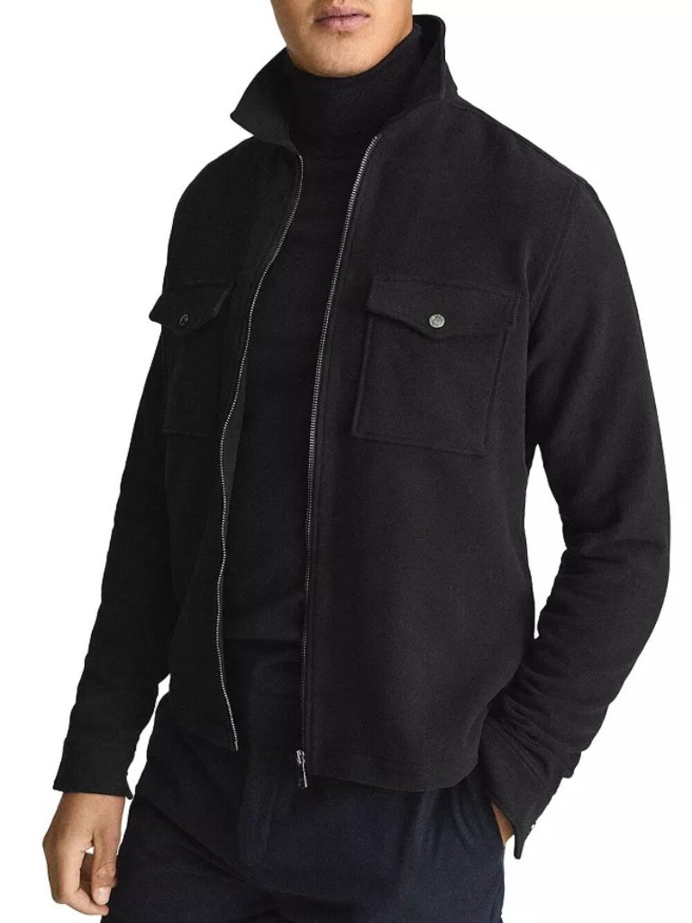 REISS Men's Vice Cotton Zip Shirt Jacket Black Size S